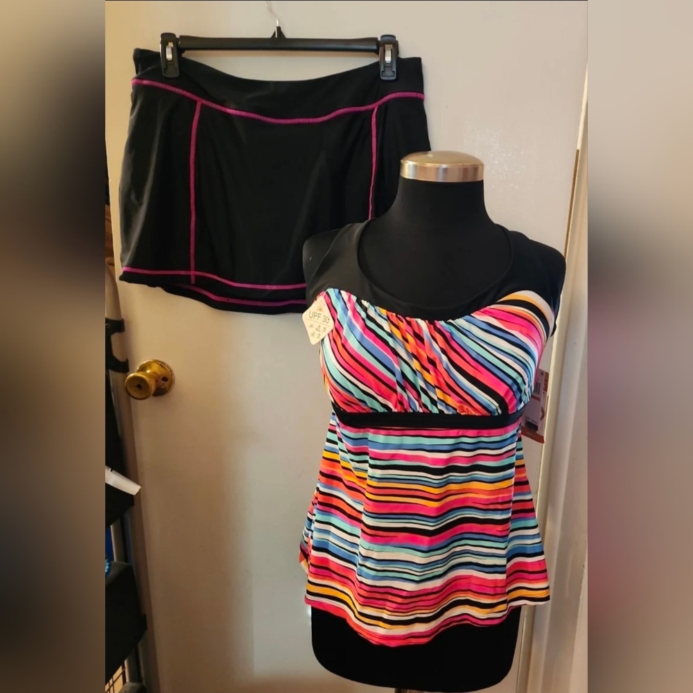 Womens ZeroXposure Tank Top Colorful 2 Piece SwimSuit Set Bathing Suit Skort